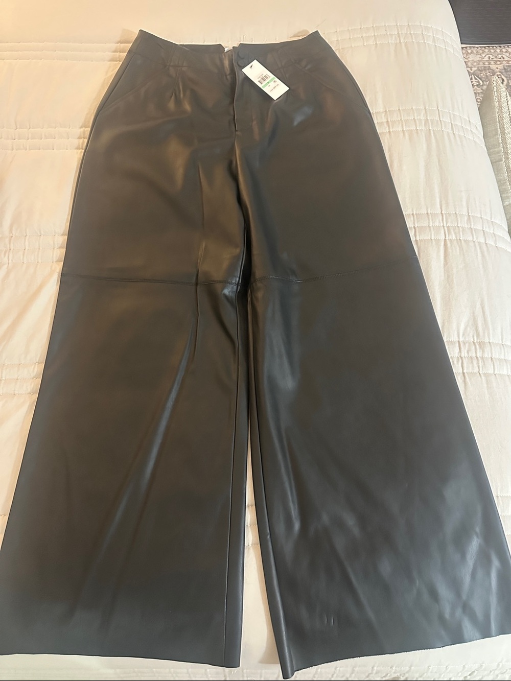 DKNY Women’s Black Faux Leather Wide-Leg Pants